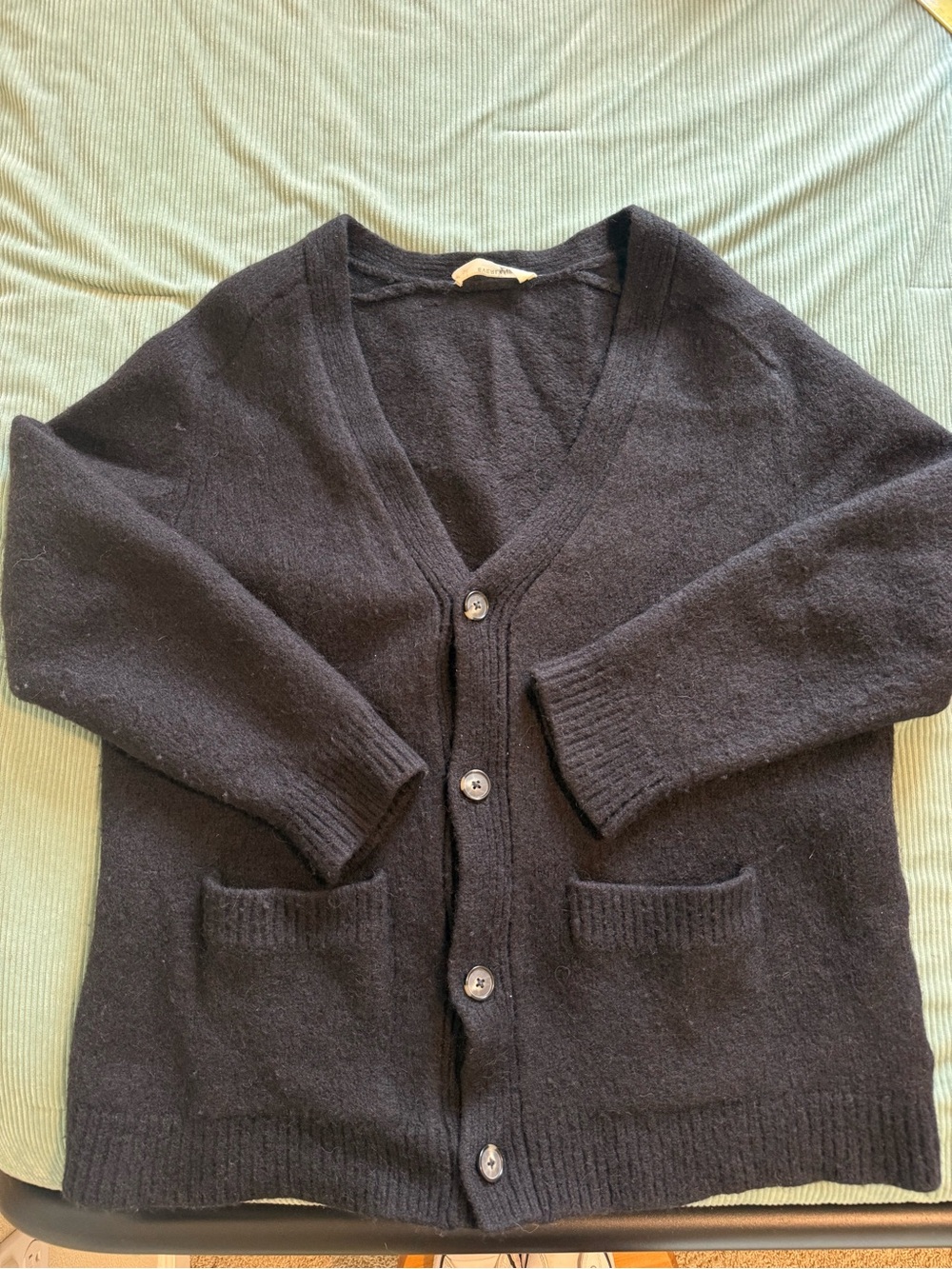 Everlane Black V-Neck Button-Front Cardigan